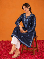 Phool Prussian Blue Rayon Kurta