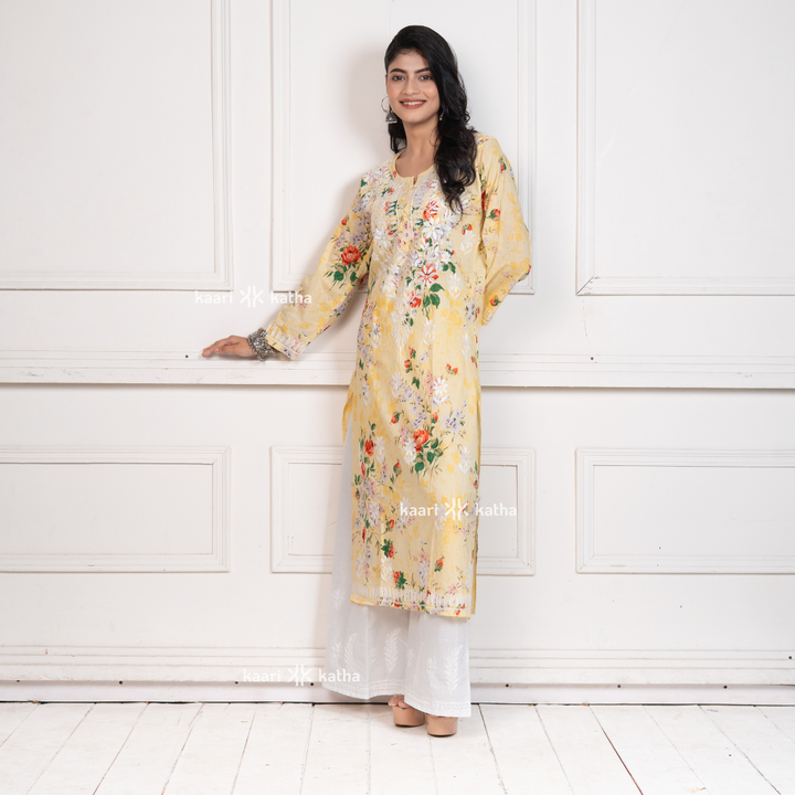 Mehek Butter Yellow Mul Kurta