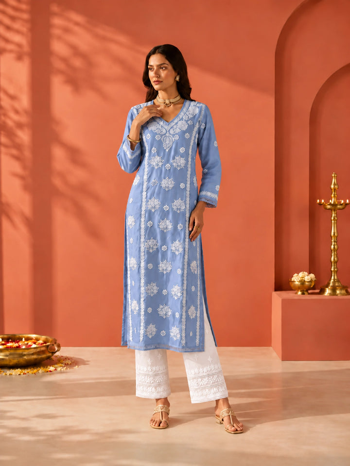 Mehr Pastel Blue Chanderi Kurta