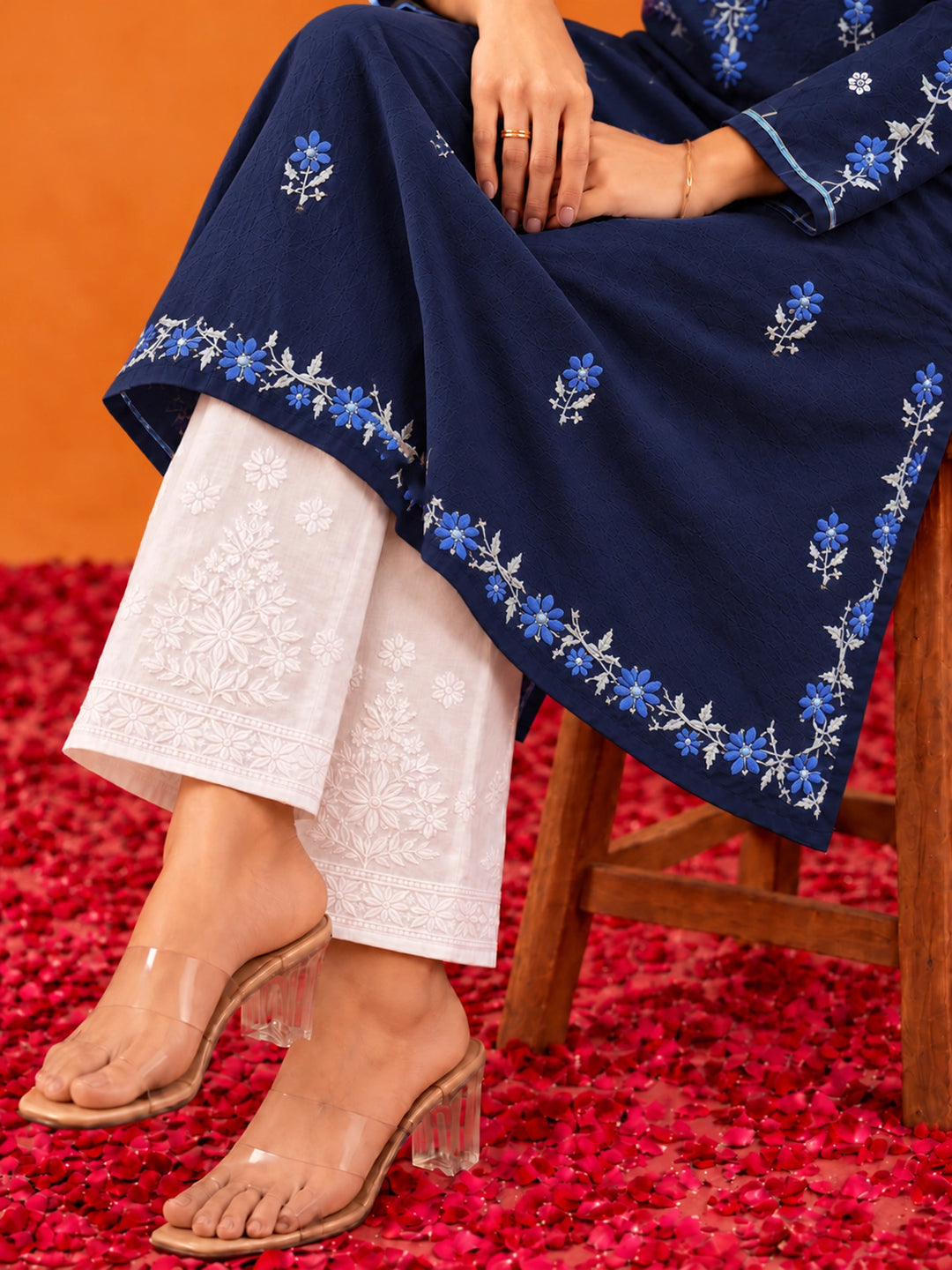 Phool Prussian Blue Rayon Kurta
