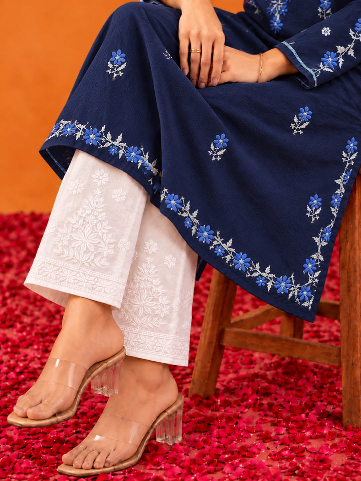 Phool Prussian Blue Rayon Kurta