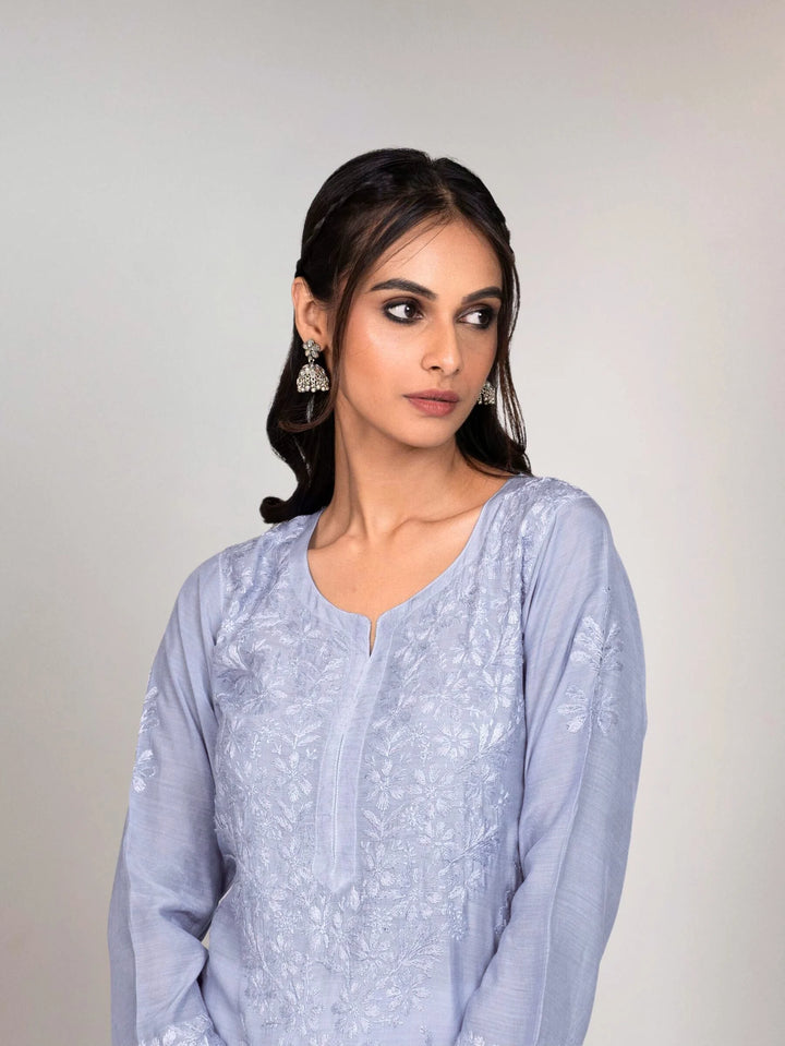 Meera Lavender Blue Muslin Kurta
