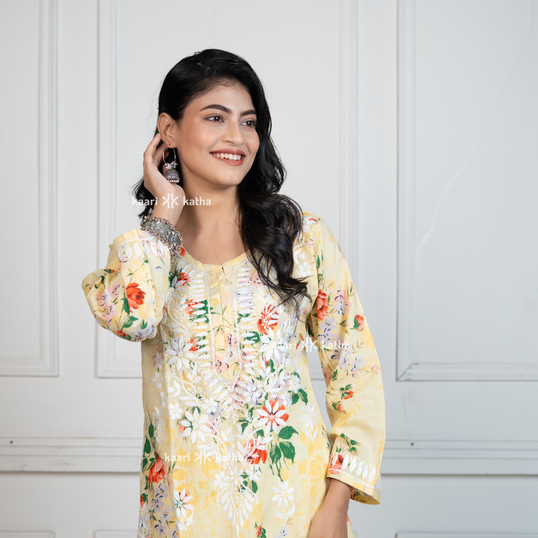 Mehek Butter Yellow Mul Kurta