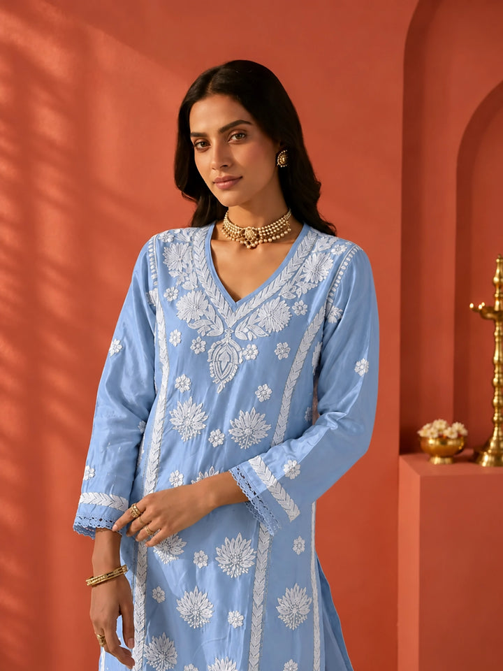 Mehr Pastel Blue Chanderi Kurta