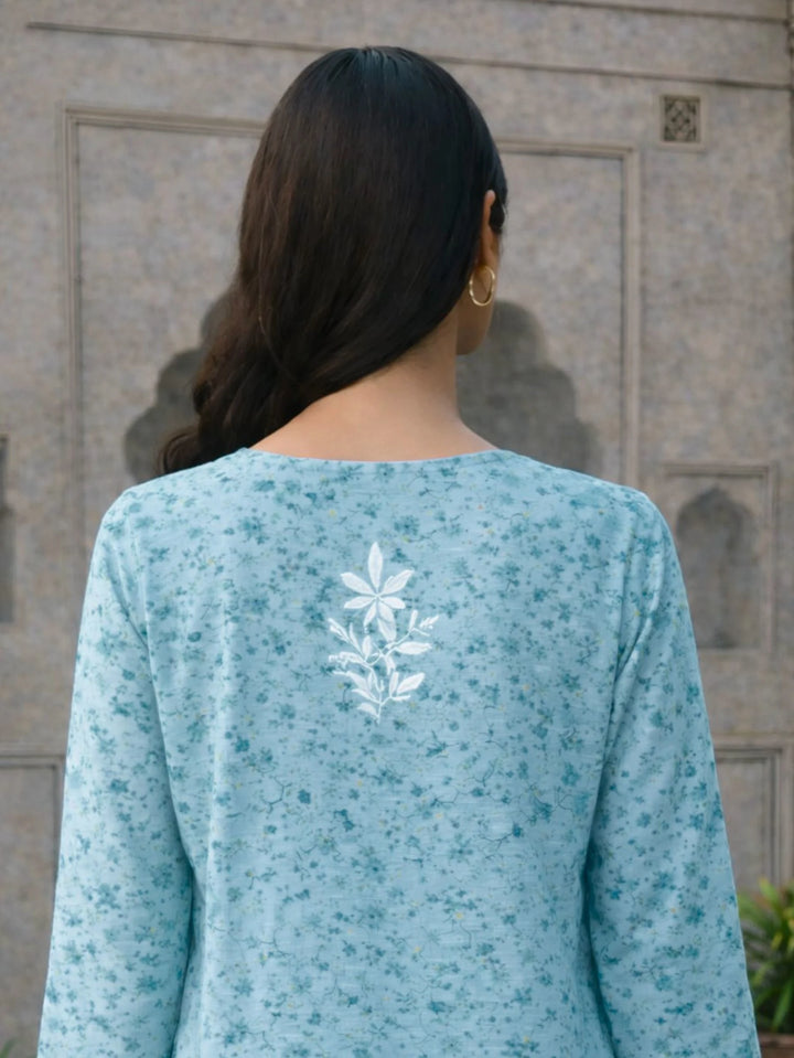 Bloom Aqua Blue Mul Kurta