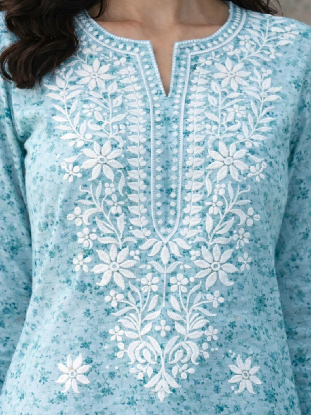 Bloom Aqua Blue Mul Kurta