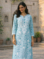 Bloom Aqua Blue Mul Kurta