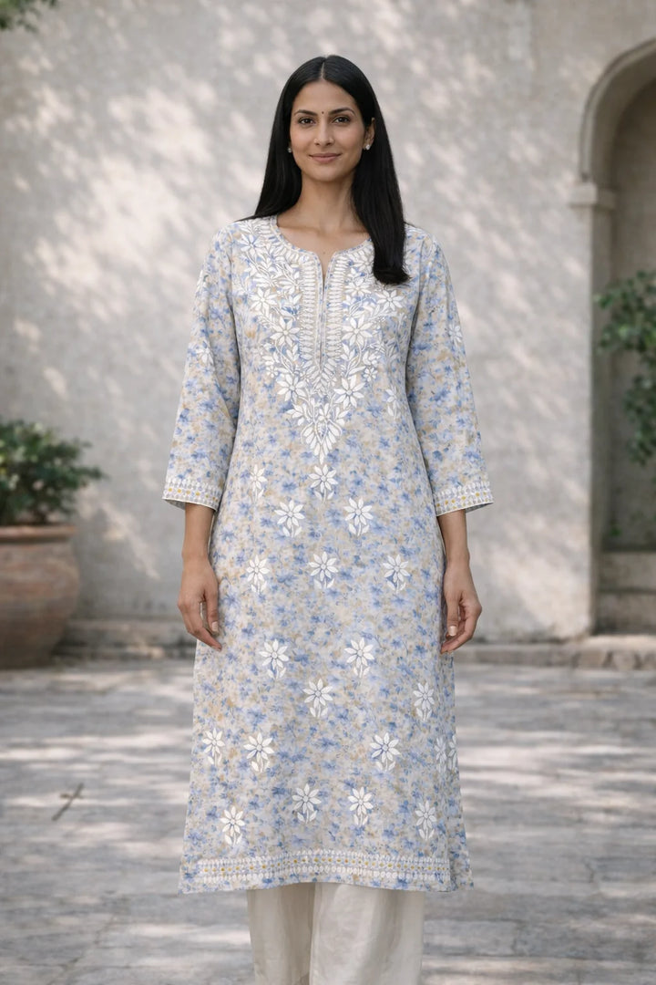 Bloom Grey Mul Kurta