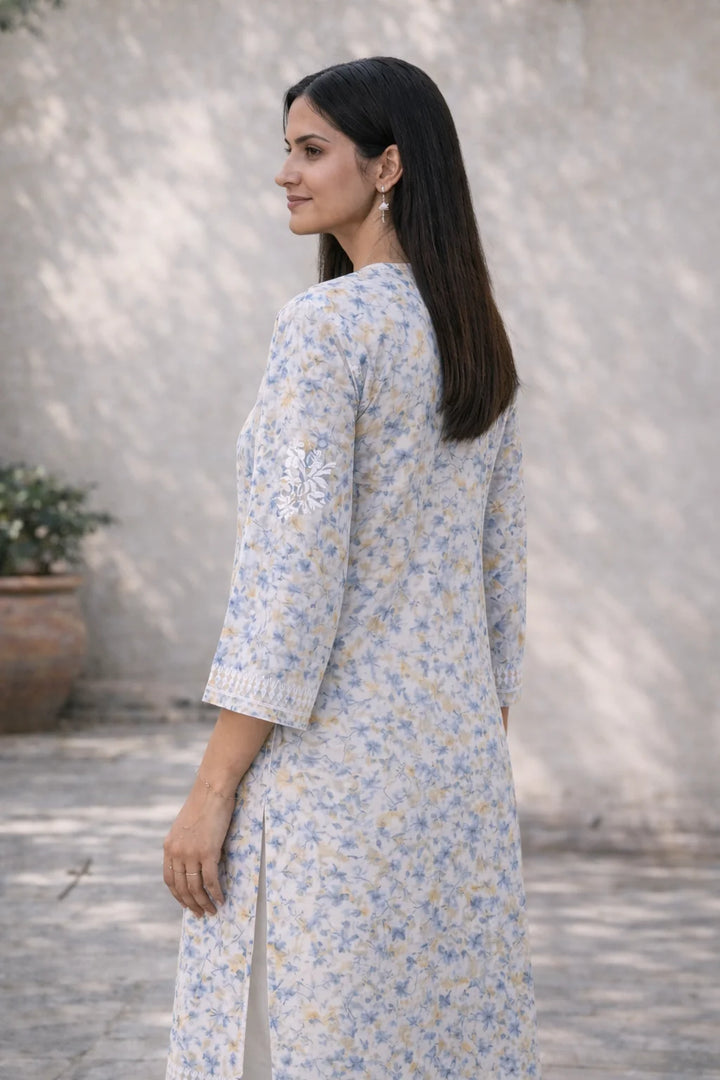 Bloom Grey Mul Kurta