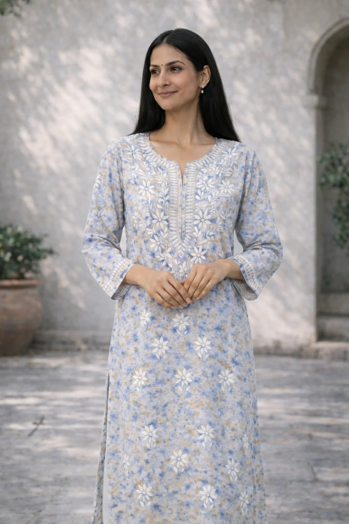 Bloom Grey Mul Kurta