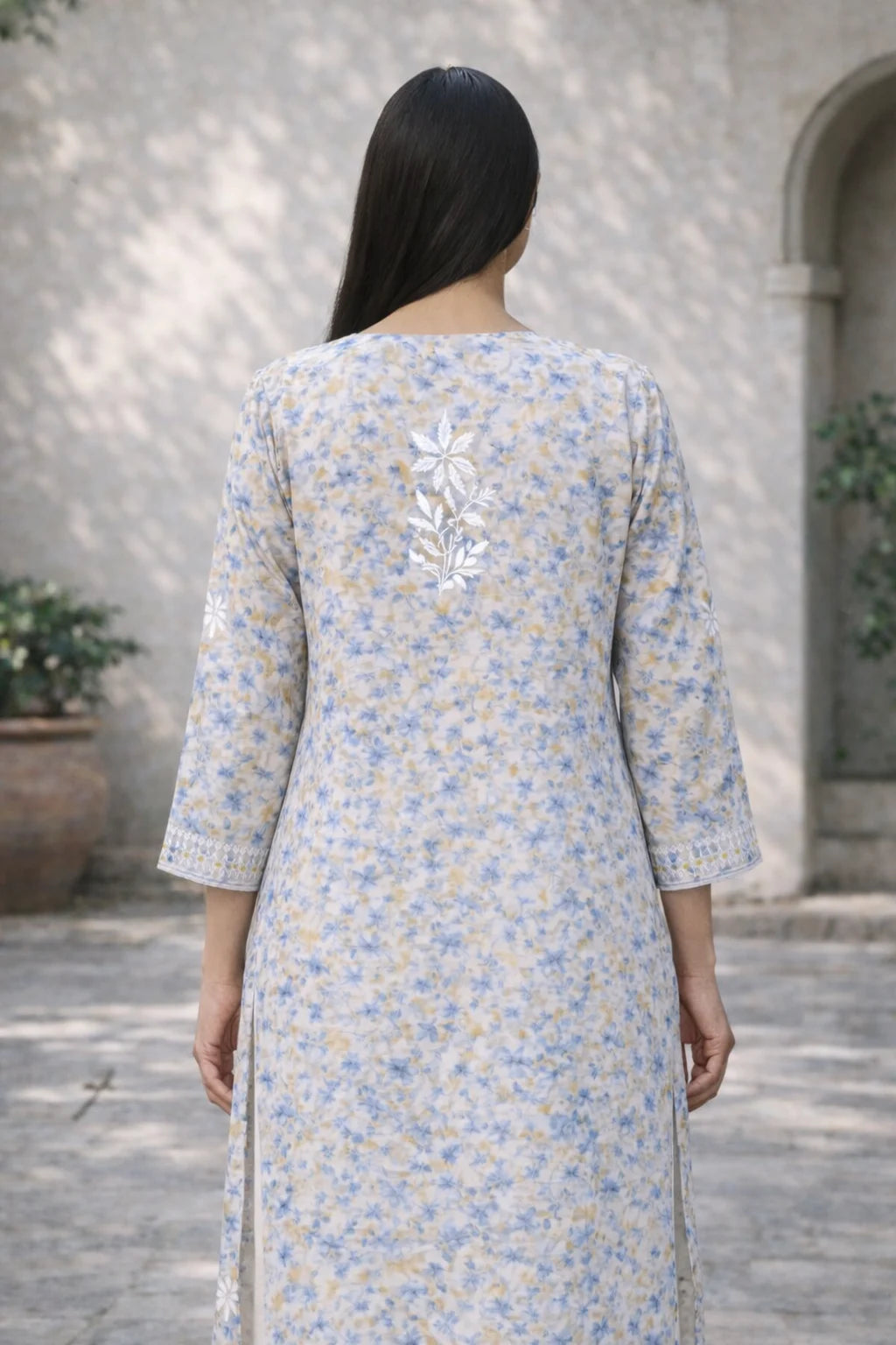 Bloom Grey Mul Kurta