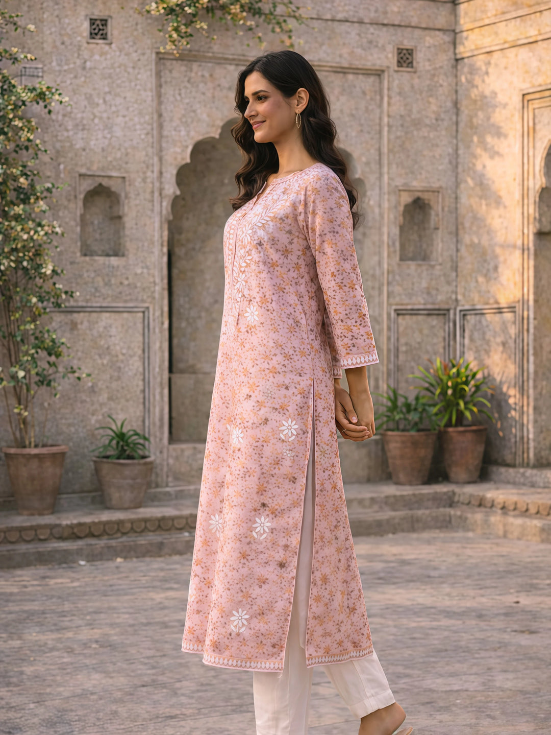Bloom Pink Mul Kurta
