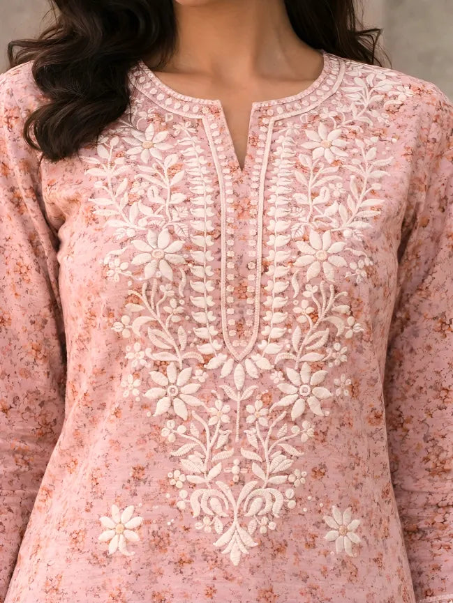 Bloom Pink Mul Kurta