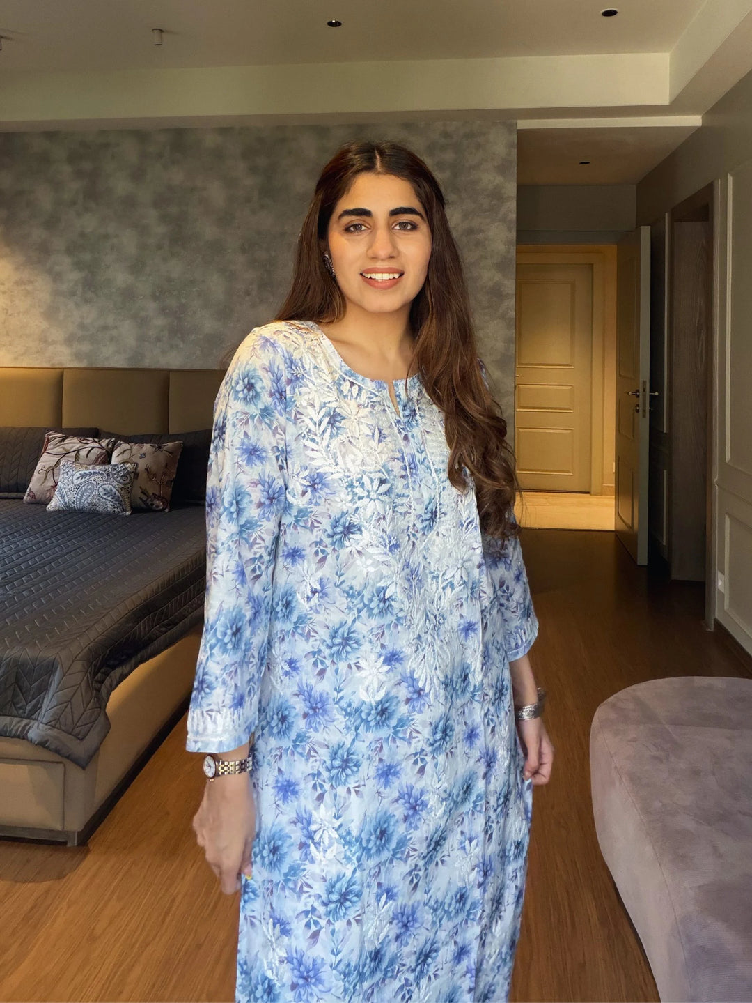 Chahat Blue Mul Kurta – Kaari Katha