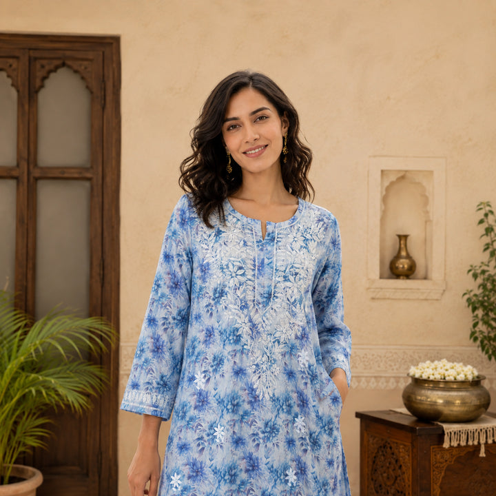 Chahat Blue Mul Kurta