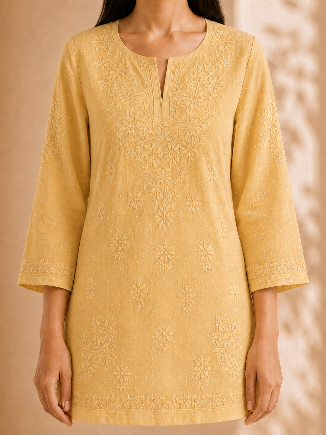 Preeti Apricot Yellow Cotton Kurti
