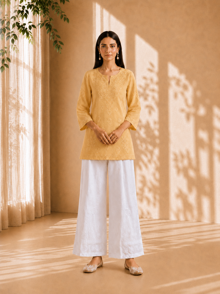 Preeti Apricot Yellow Cotton Kurti