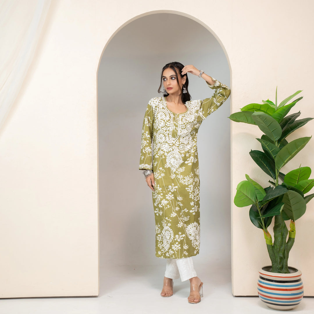 Breezy Sage Green Mul Kurta