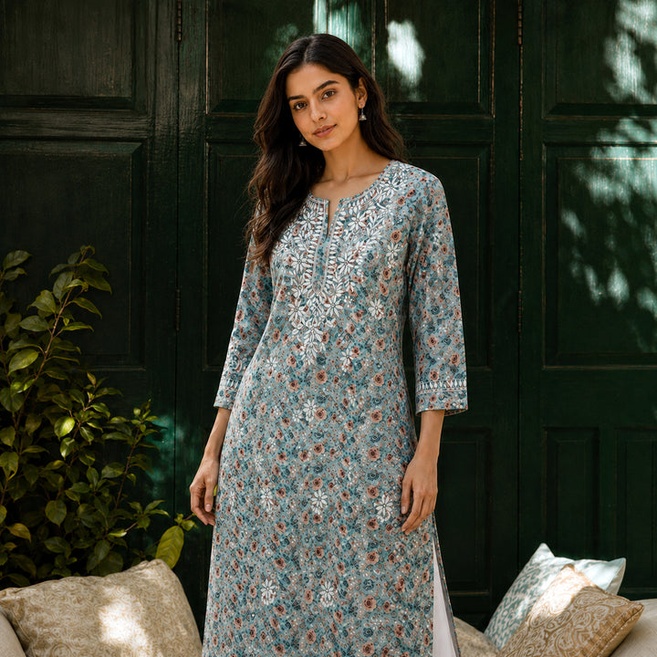 Gul Blue Mul Kurta