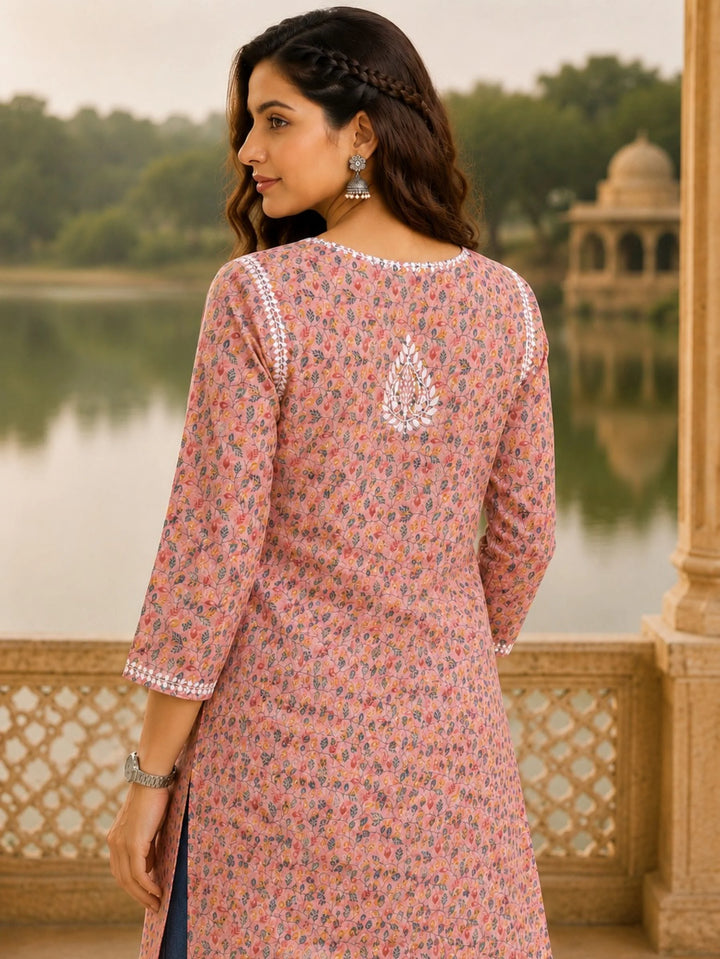 Inaya Coral Pink Mul Kurta