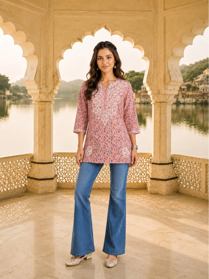 Inaya Coral Pink Mul Kurta