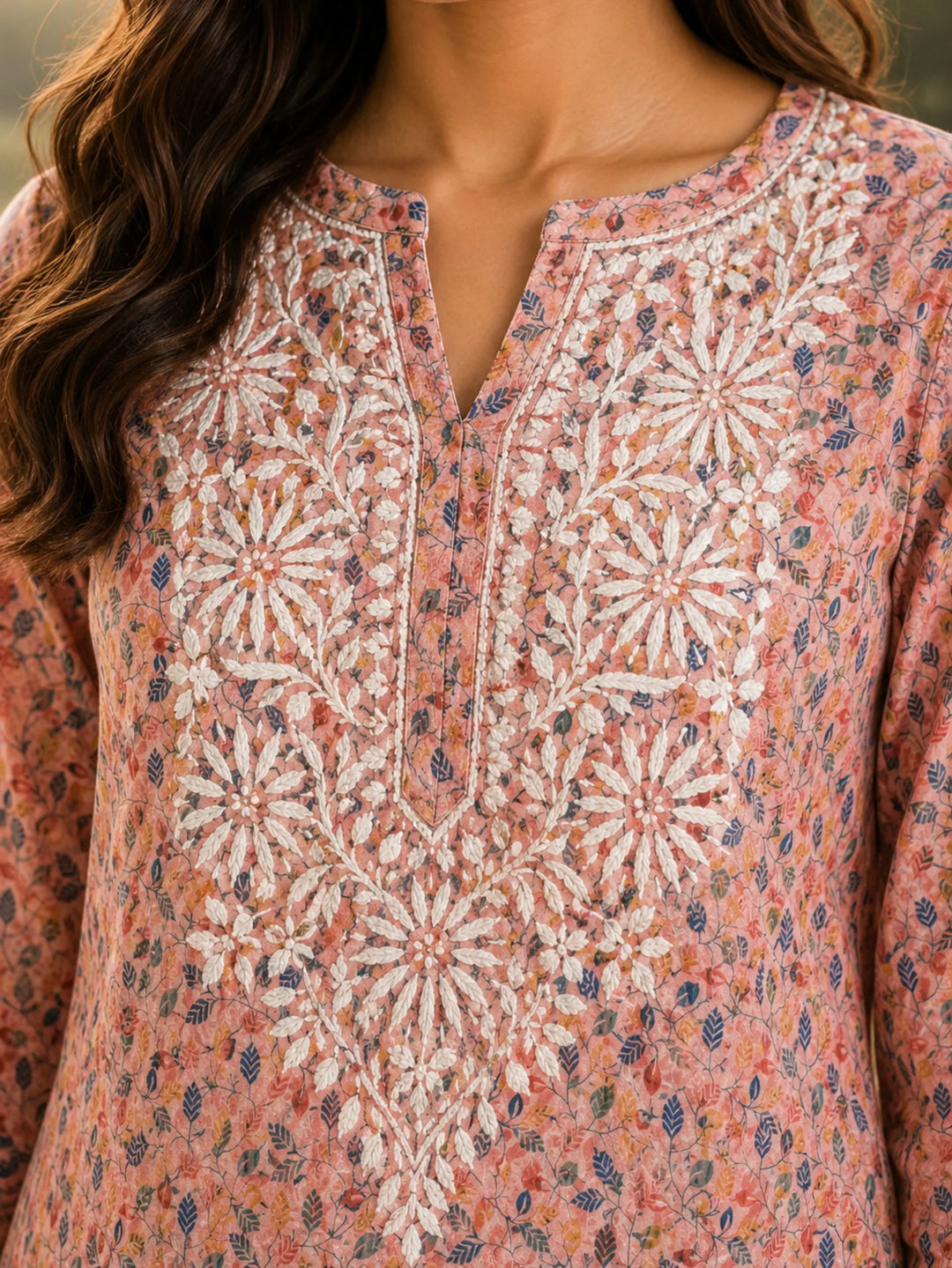 Inaya Coral Pink Mul Kurta
