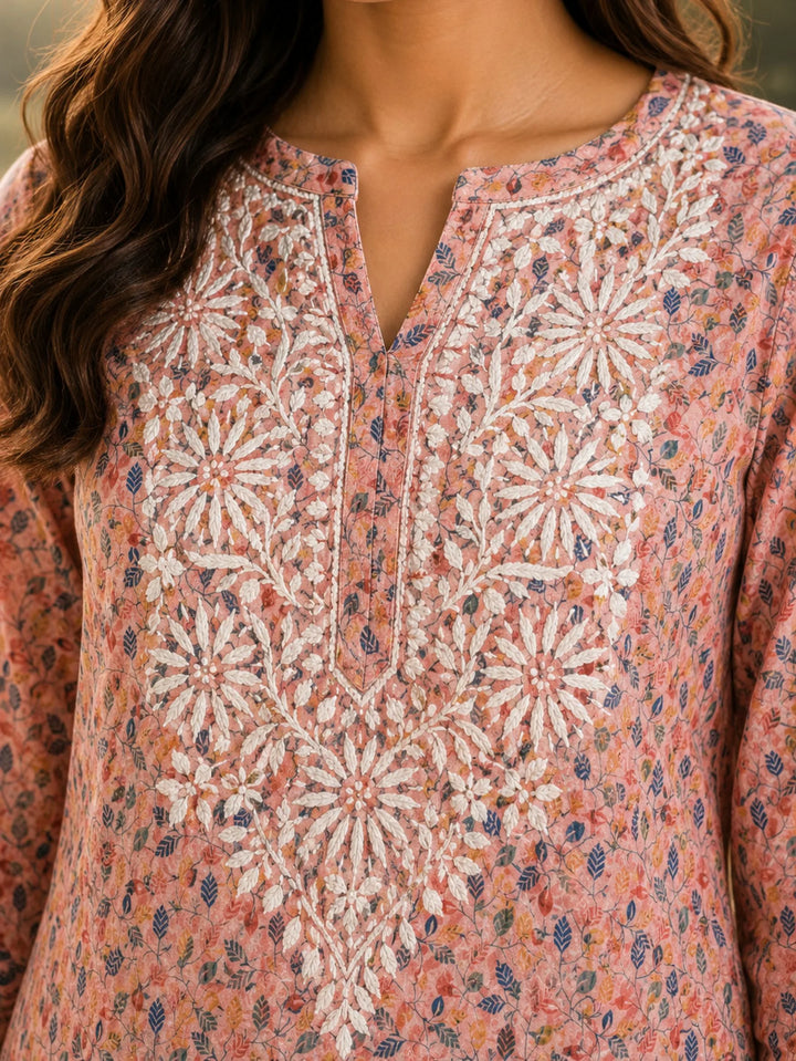 Inaya Coral Pink Mul Kurta