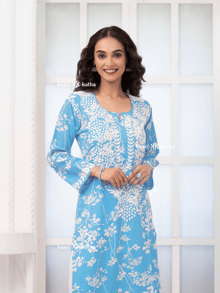 Breezy Aqua Blue Mul Kurta