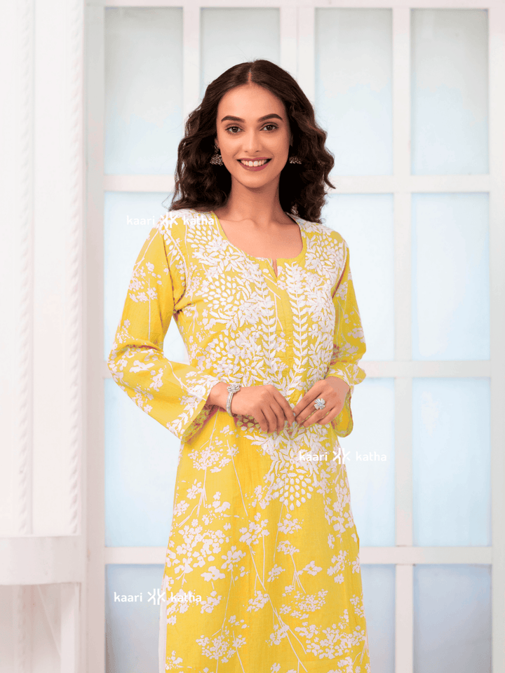 Breezy Yellow Mul Kurta