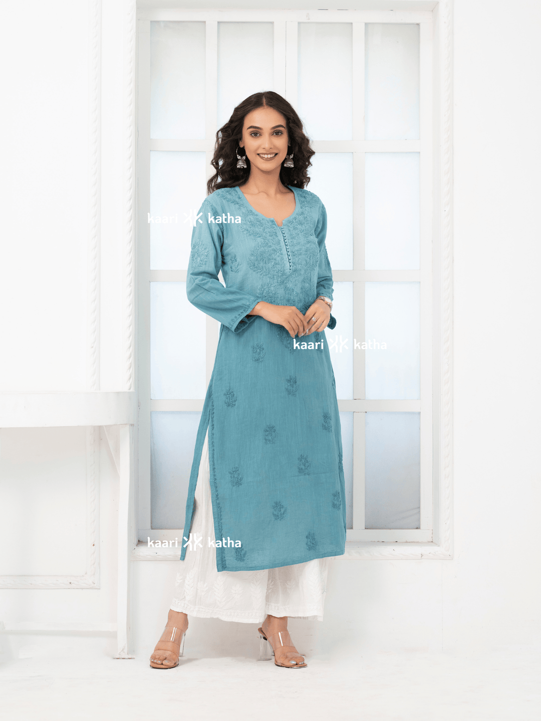 Sana Blue Linen Kurta