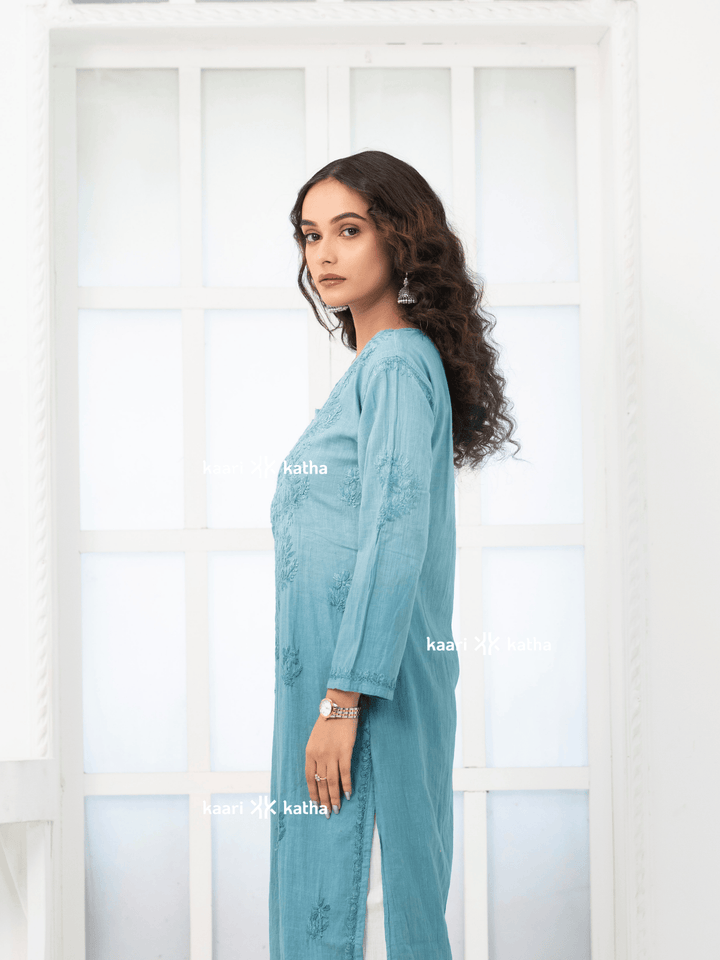 Sana Blue Linen Kurta