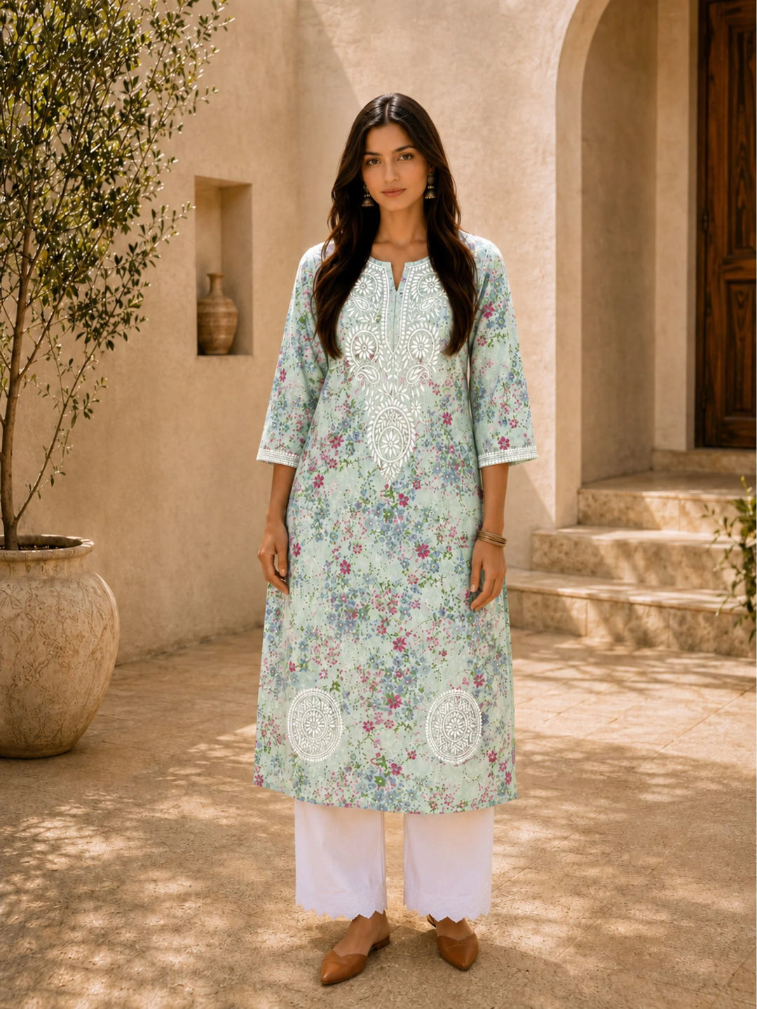 Khushboo Mint Green Mul Kurta