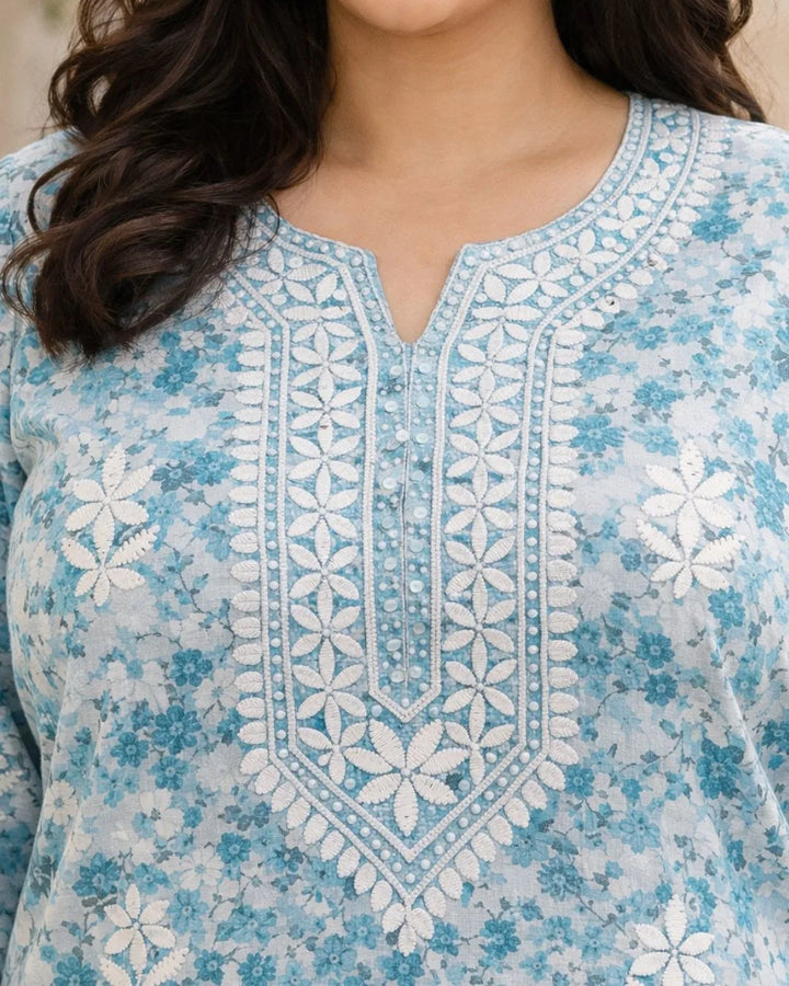 Nisha Blue Mul Kurta