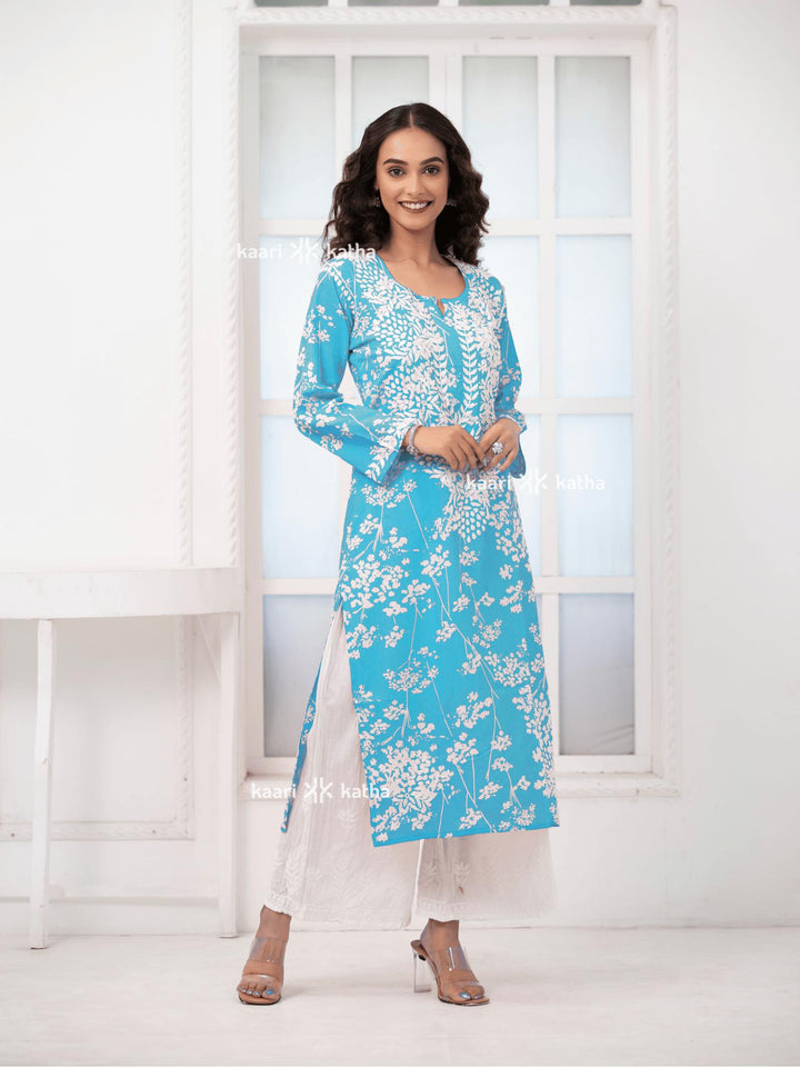 Breezy Aqua Blue Mul Kurta