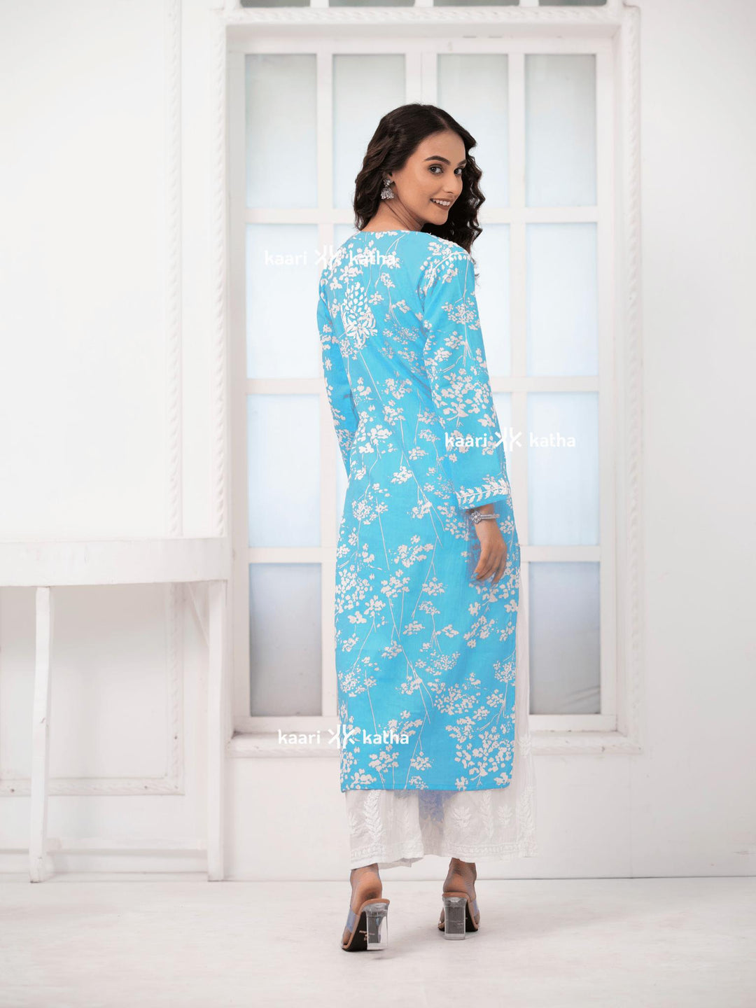Breezy Aqua Blue Mul Kurta