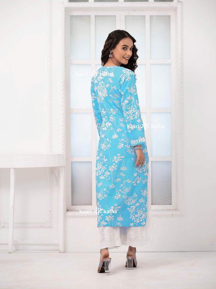Breezy Aqua Blue Mul Kurta