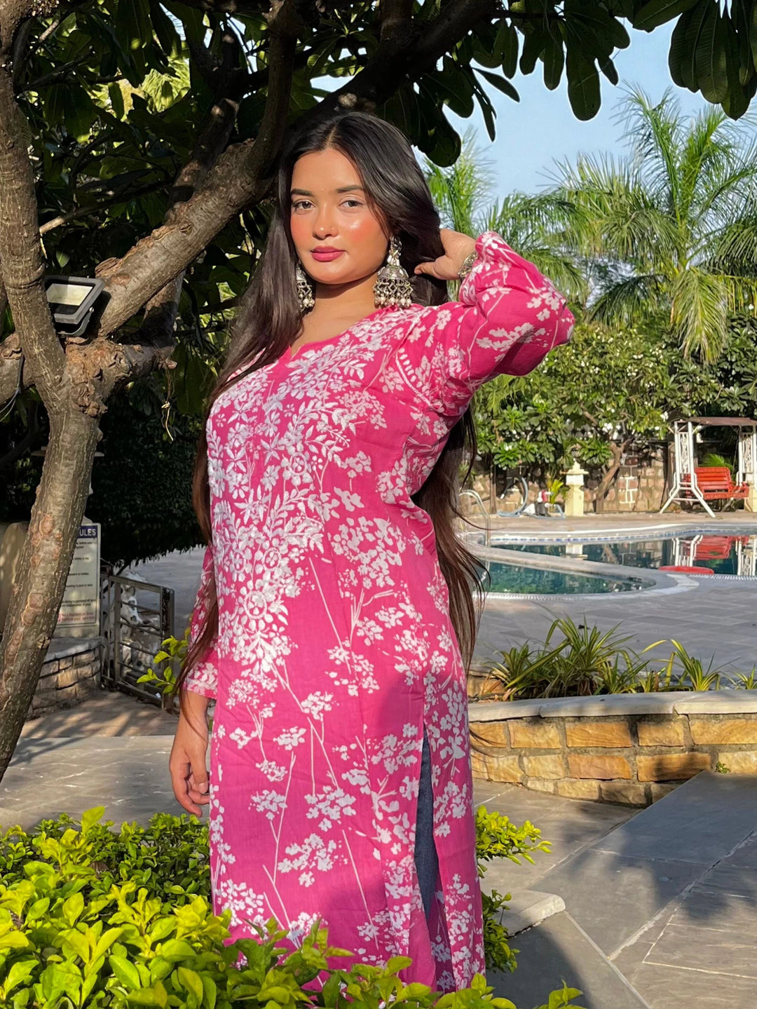 Breezy Hot Pink Mul Kurta