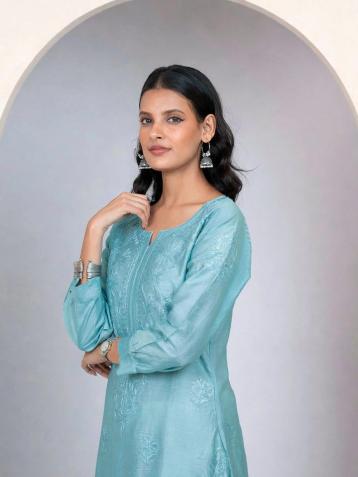 Roshni Blue Chanderi Kurta