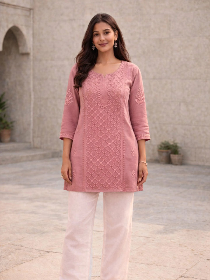 Soha Dusty Pink Muslin Kurti