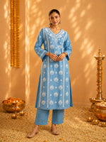 Mehr Sky Blue Chanderi Kurta