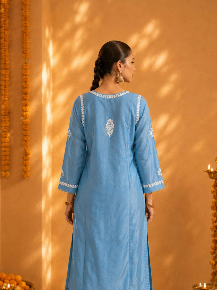 Mehr Sky Blue Chanderi Kurta