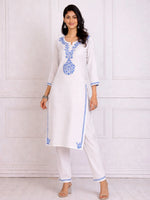 Zainab White-Blue Rayon Kurta Set