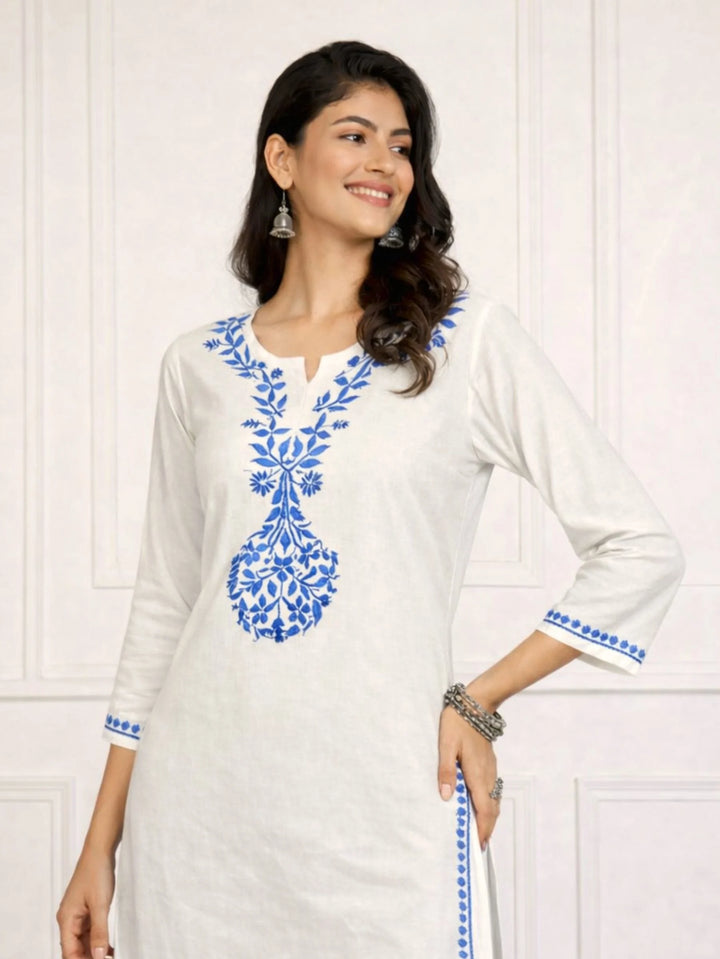 Zainab White-Blue Rayon Kurta Set
