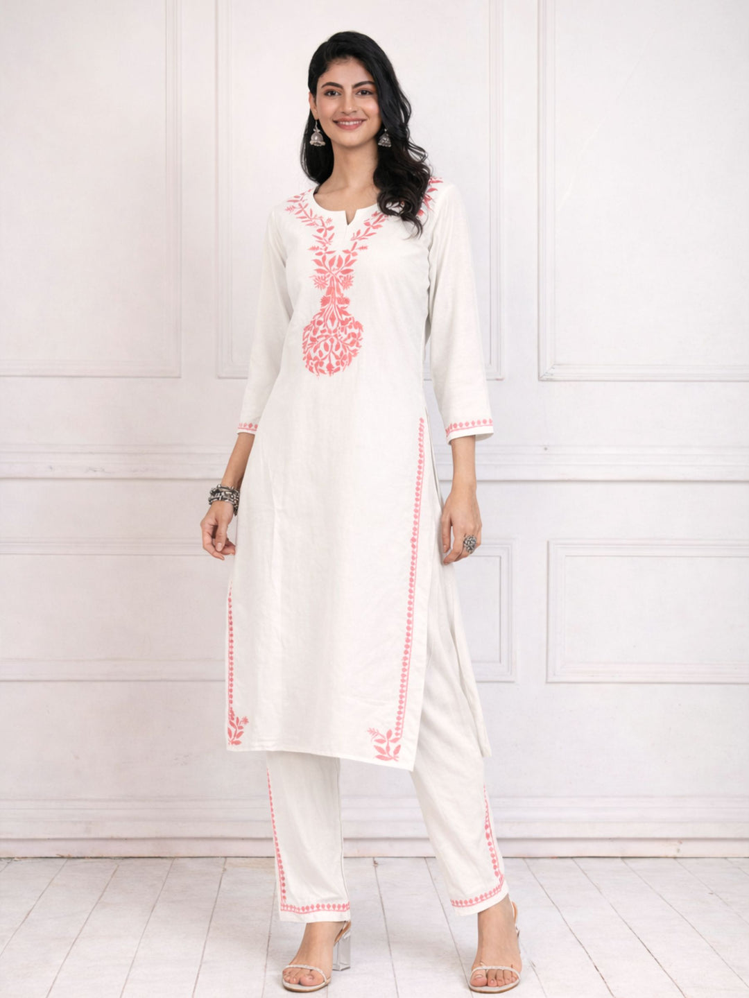 Zainab White Pink Rayon Kurta Set