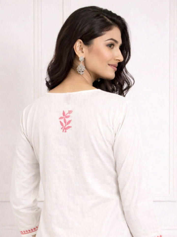 Zainab White Pink Rayon Kurta Set