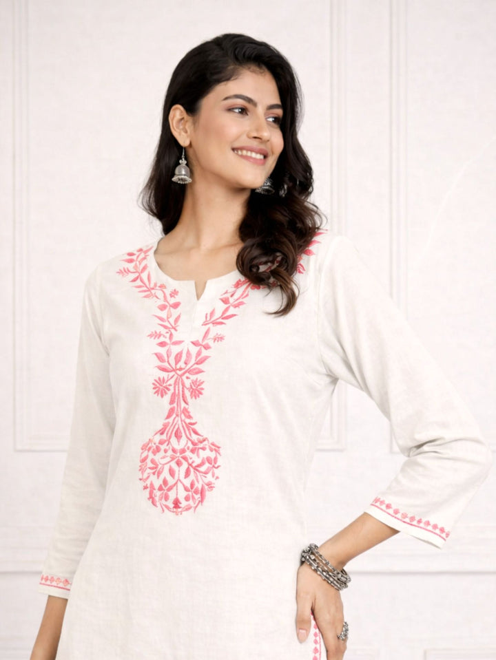 Zainab White Pink Rayon Kurta Set