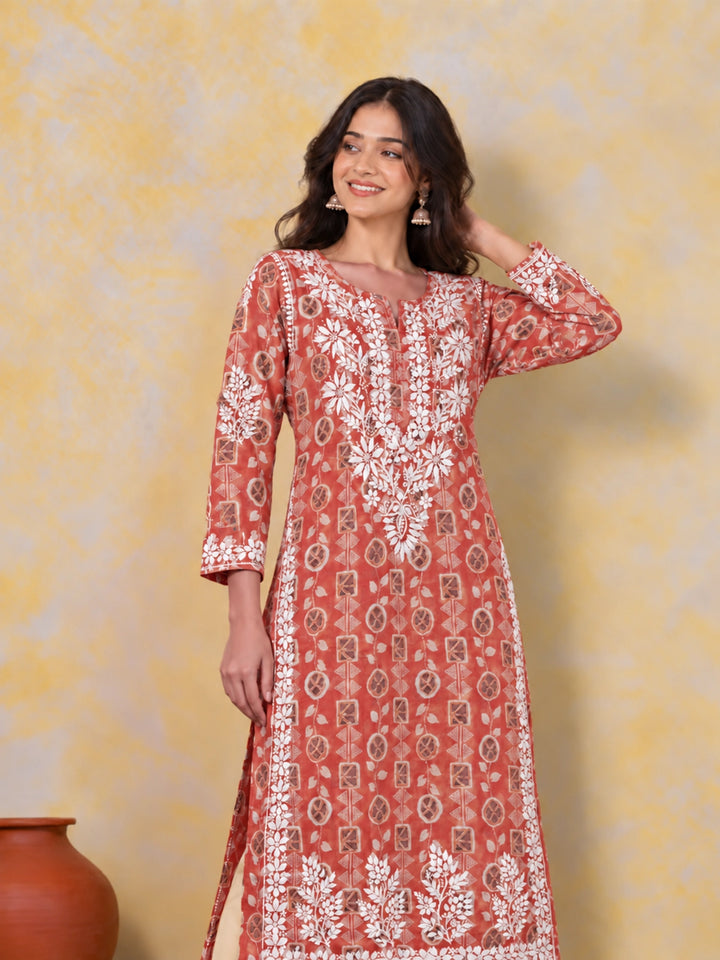 Ada Red Mul Kurta