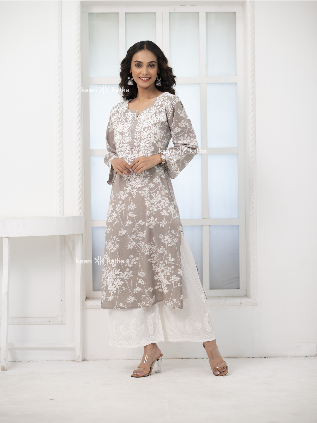 Breezy Grey Mul Kurta