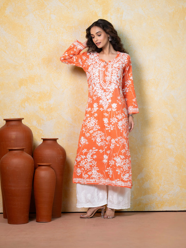 Breezy Orange Mul Kurta
