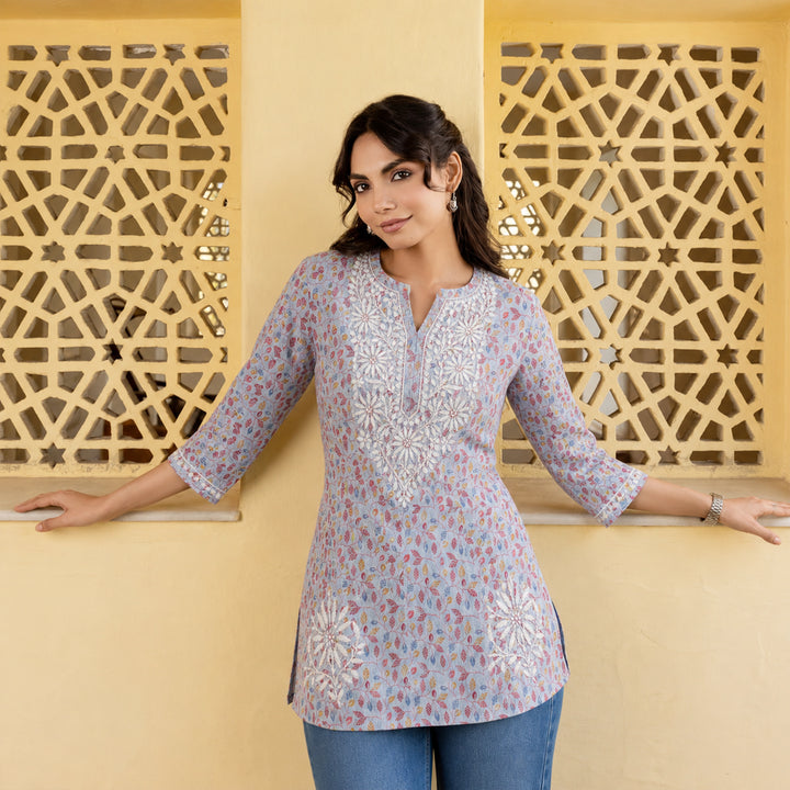 Inaya Mist Blue Mul Kurta